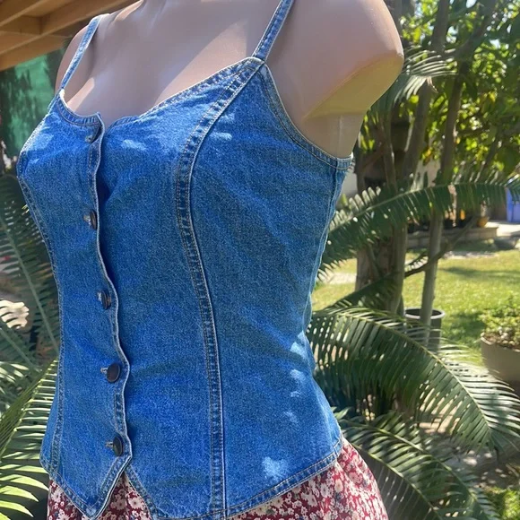 PARIS BLUES Originals, ๐ Vintage Denim Button-Up Corset Top sz 5 Womens DRESS - Picture 2 of 16